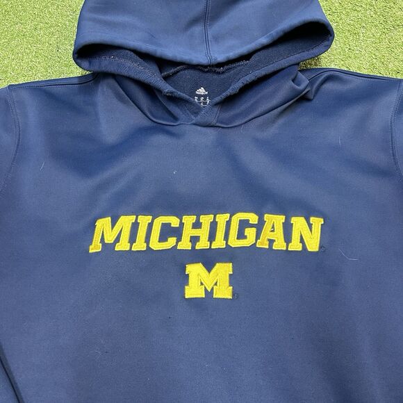 Michigan Wolverines Hoodie Men XL Navy Adidas Climawarm NCAA Pullover Sweatshirt - Picture 3 of 8